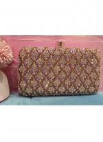 Poly Satin Golden Party Wear Hand Work Clutches